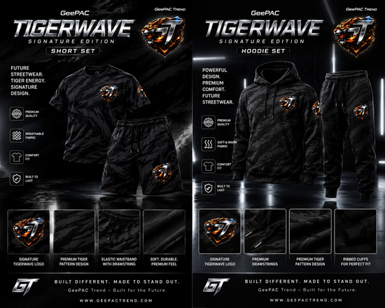 GeePAC TigerWave Signature Edition – 100% Cotton Set | Shorts, Hoodie & Bundle