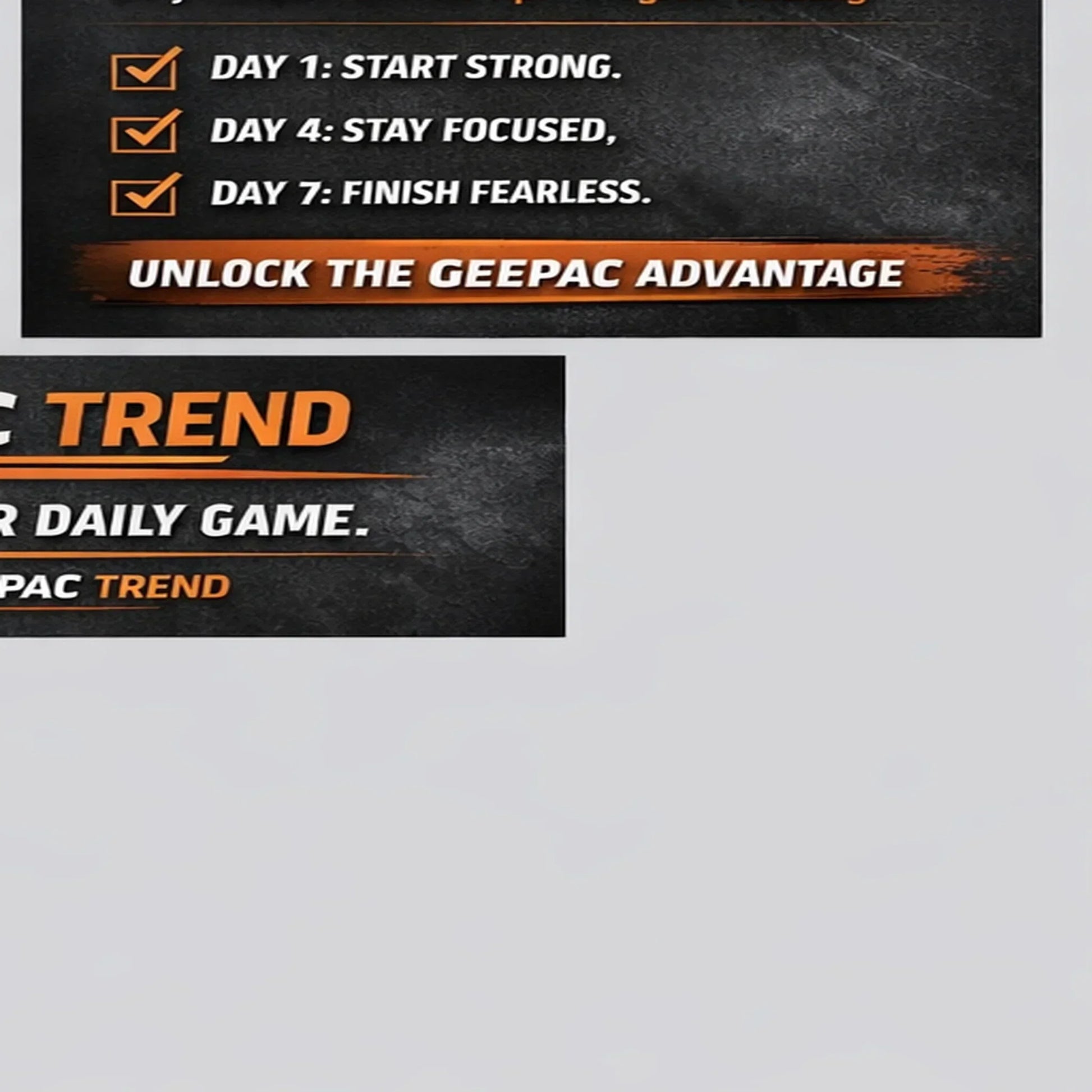 Black and orange graphic with motivational text, no visible clothing or fabric details.